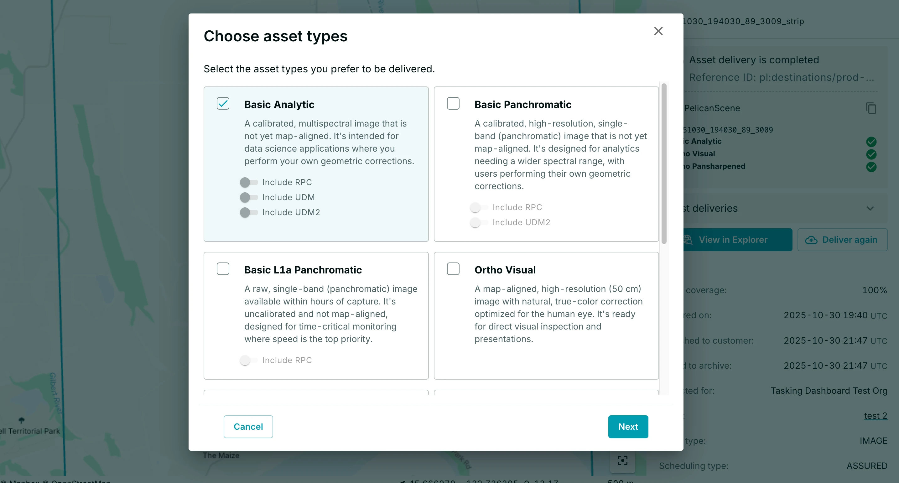 Redelivery asset type selection