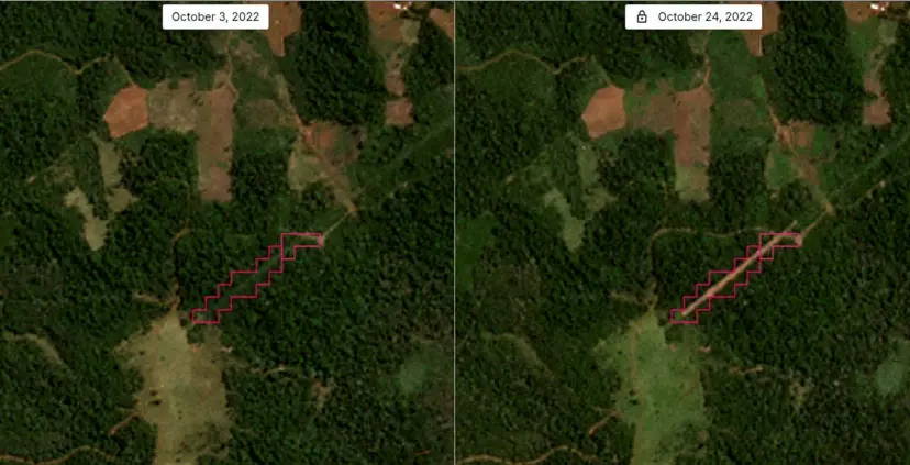 Example of road change detection