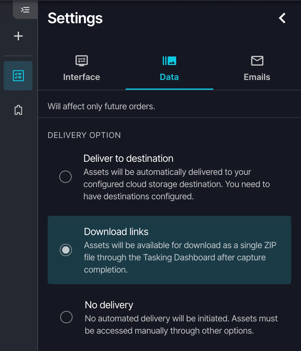 Delivery option setting