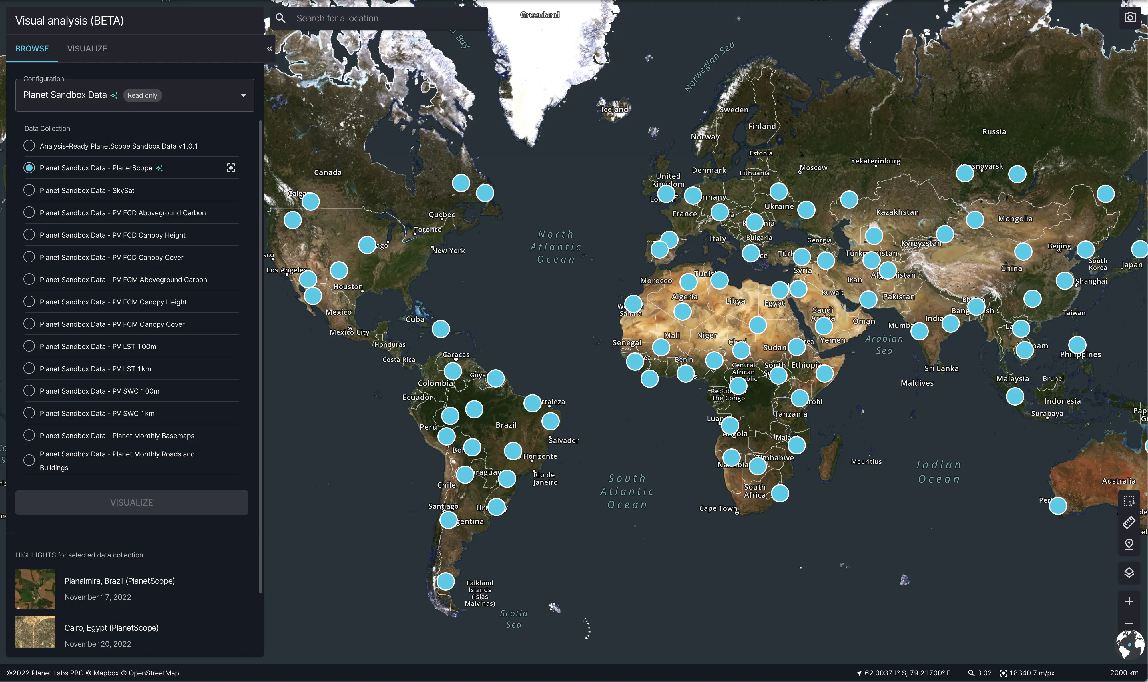 Visual Analysis showing the AOI footprint geometries on the map
