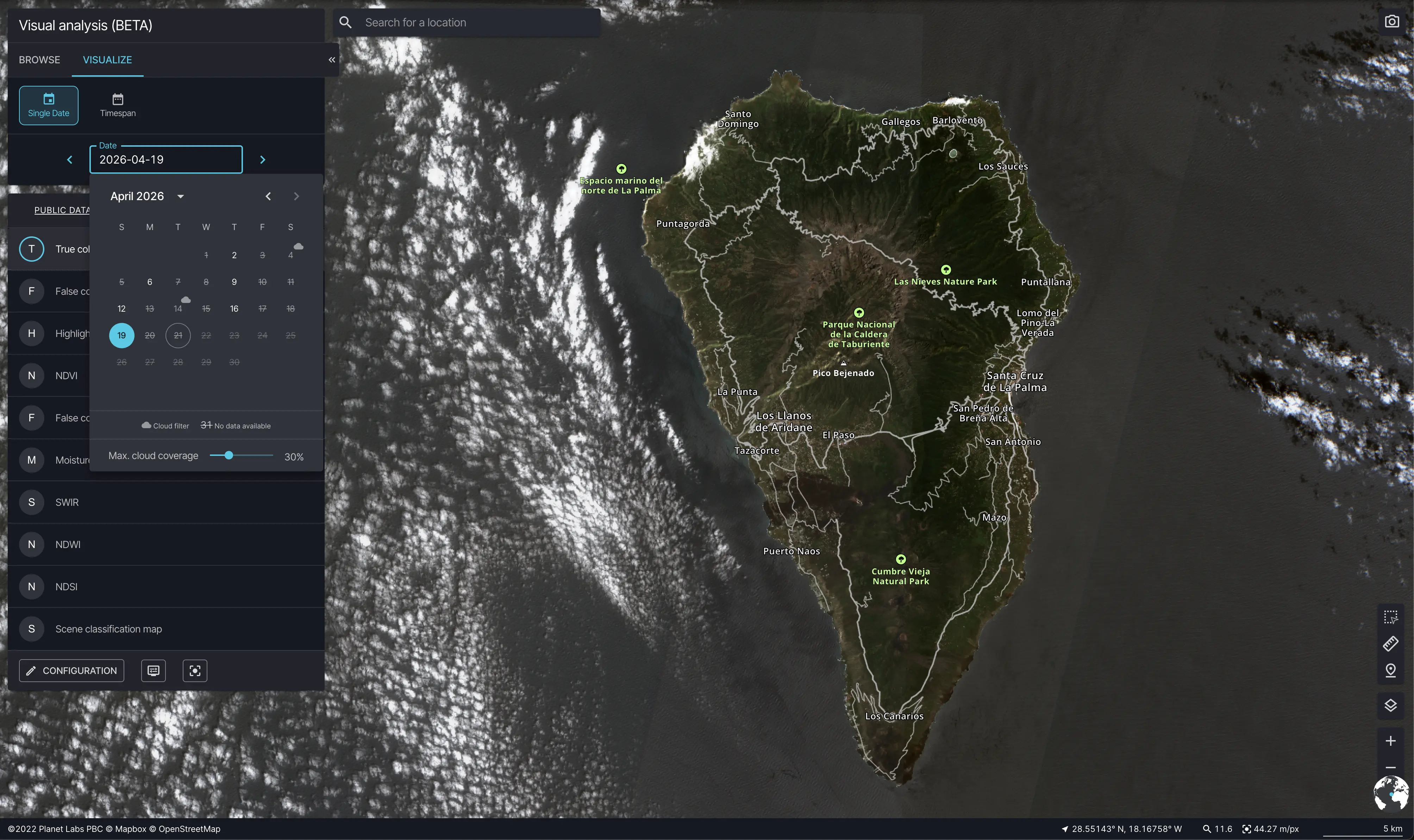 Visual Analysis left panel showing cloud filtering on date controls.