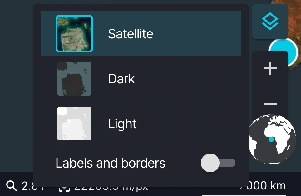 Map base layer options menu
