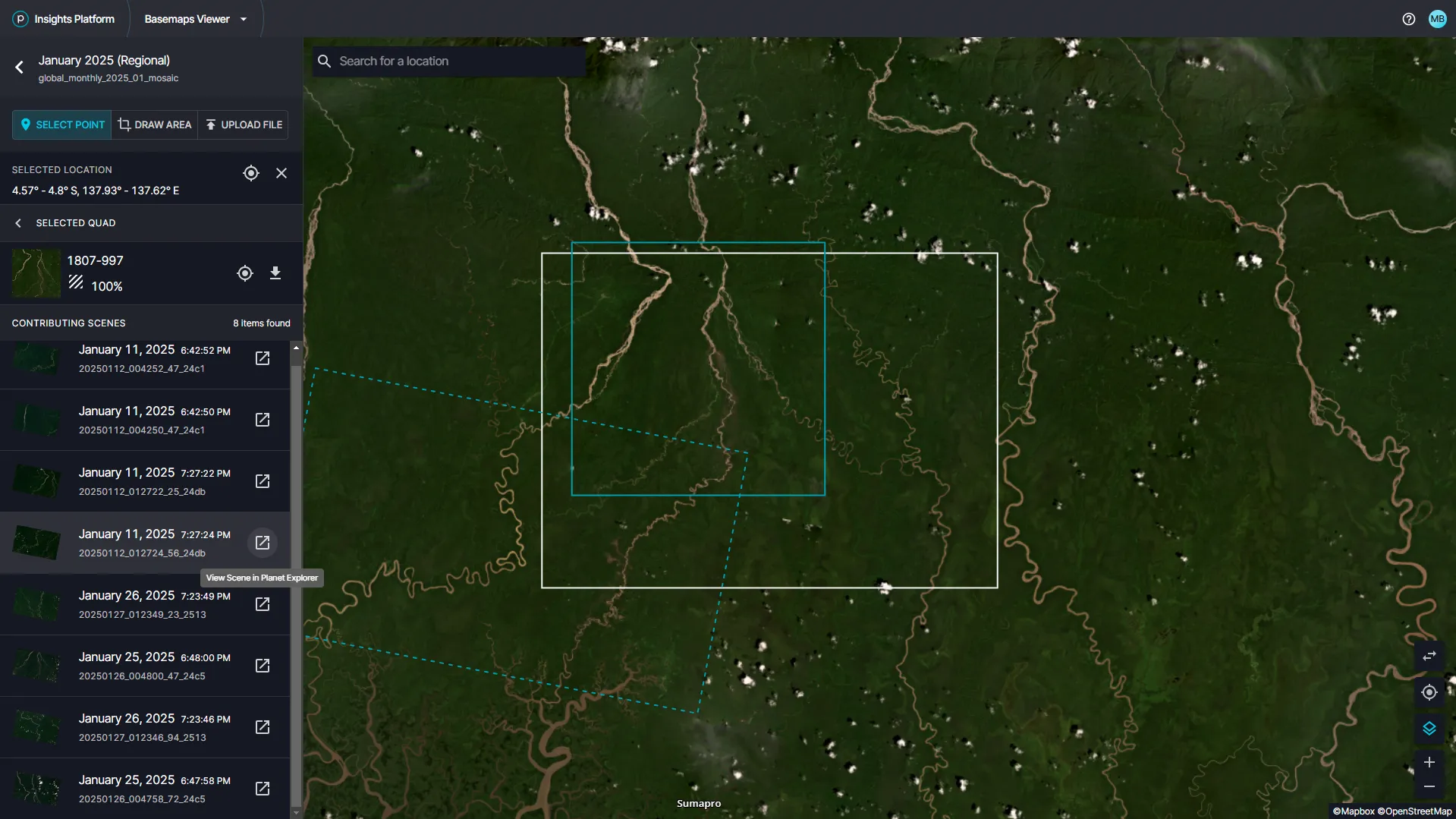 View contributing scenes for basemap quads
