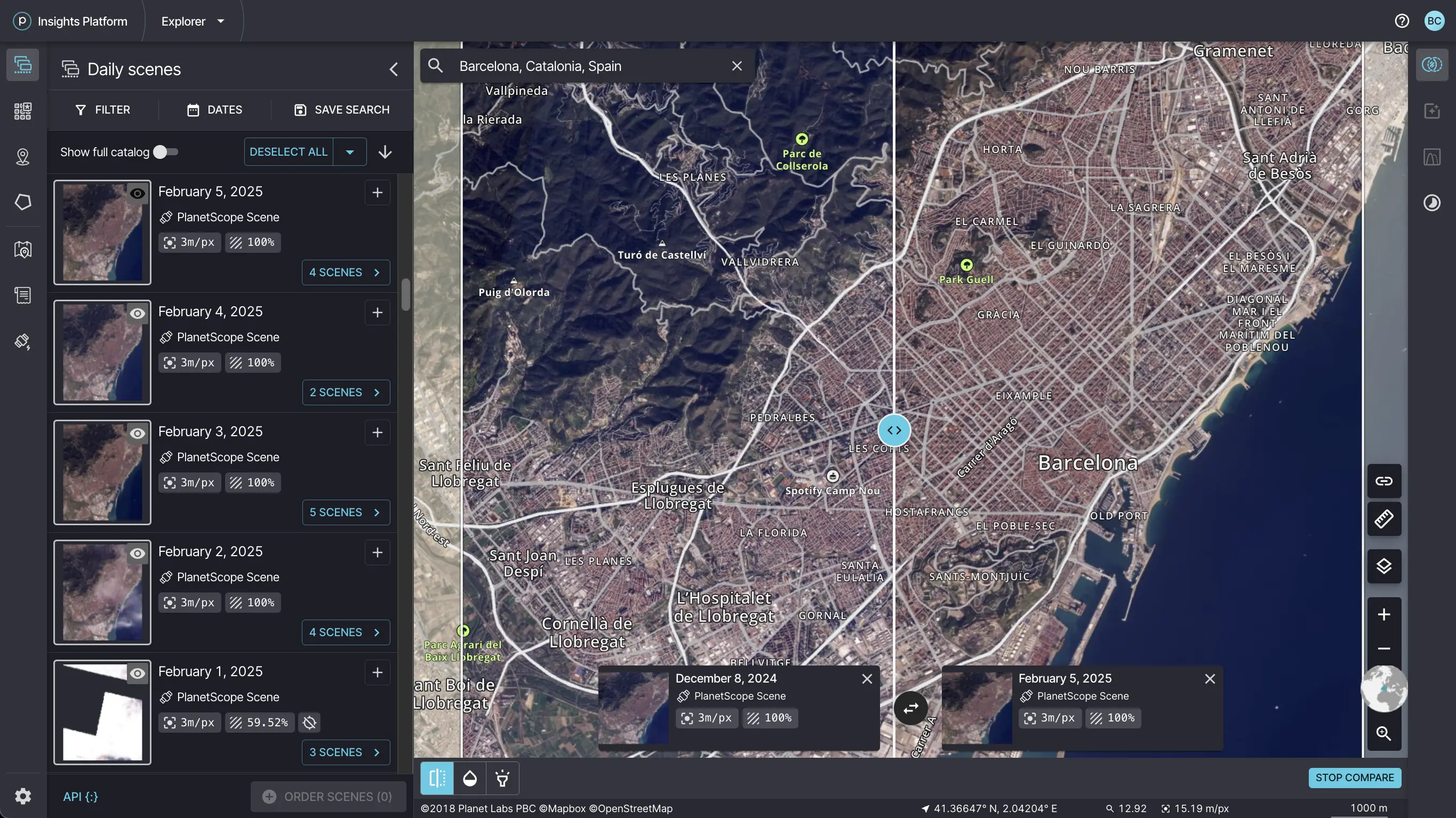 Compare scene tiles in Planet Explorer.