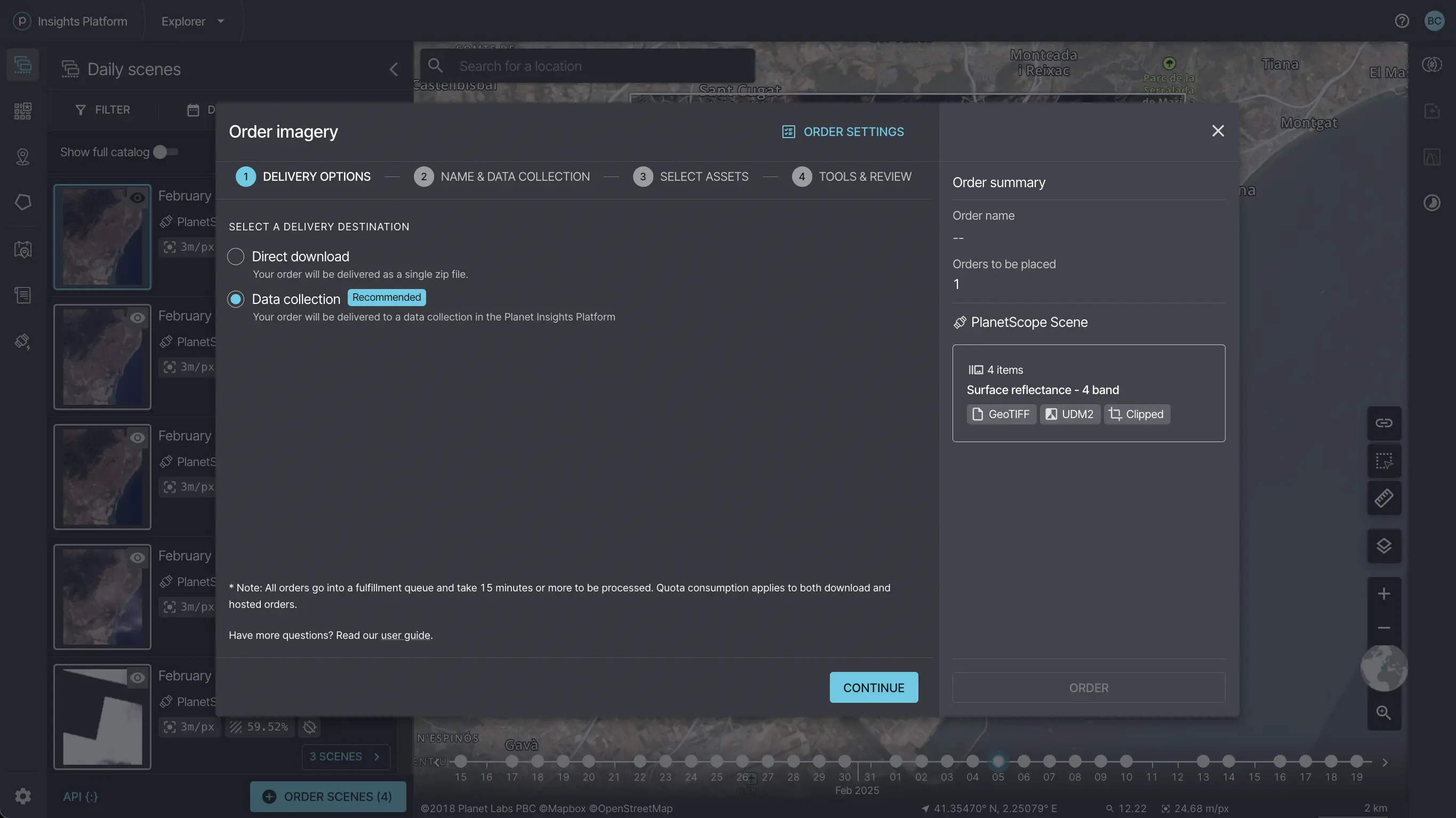 Specify a delivery destination in the checkout modal.