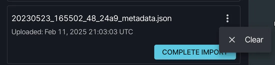 View metadata and complete import