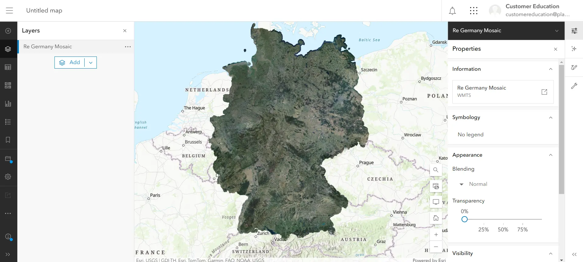 ArcGIS Online Added Basemap Displayed on the Map